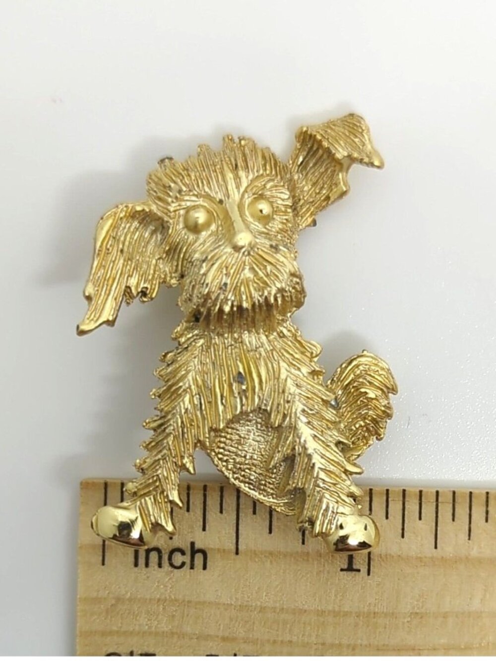 Vintage Whimsical Schnauzer Shaggy Terrier Dog Brooch Pin Gold Tone 50s 60s
